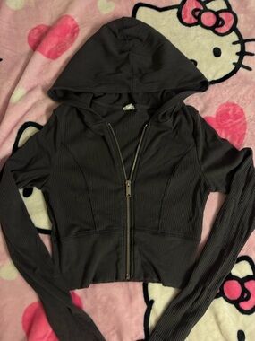 garage black ribbed zip hoodie 🖤